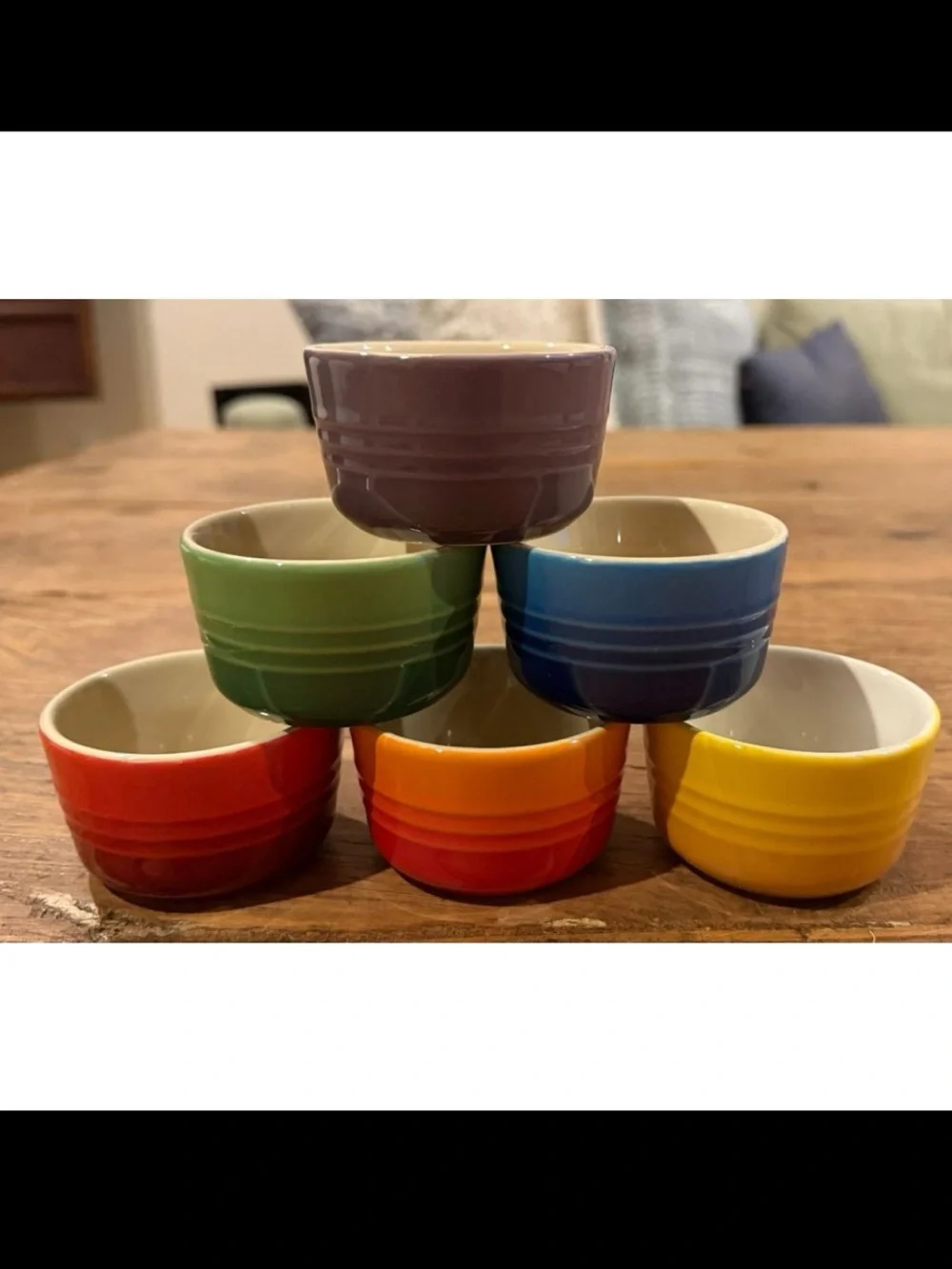 Le Creuset Stoneware Rainbow Multicolor Set of 6 3.5oz Mini Ramekins NEW NIB